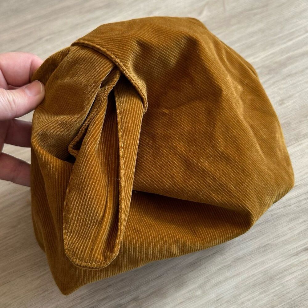 Merit Beauty Camel Brown Corduroy Dumpling Cosmetic Bag Pouch - Washable!